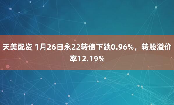 天美配资 1月26日永22转债下跌0.96%，转股溢价率12.19%